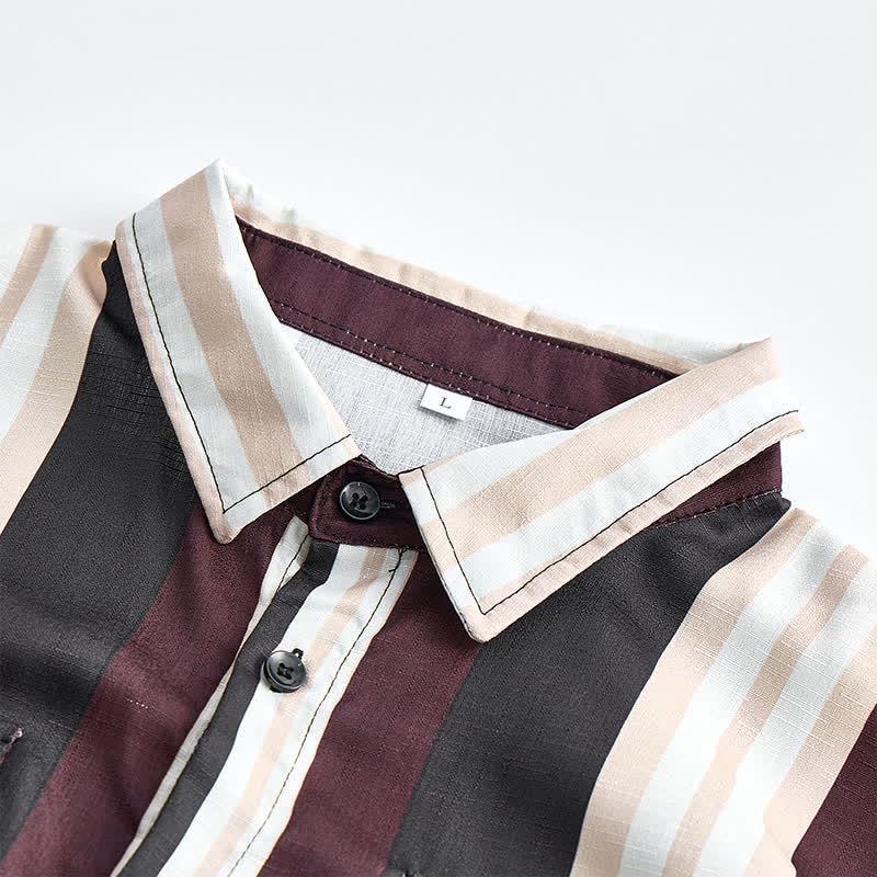 Men's Burgundy & Grey Western Vertical Stripe Long Sleeve Shirt - image 4
