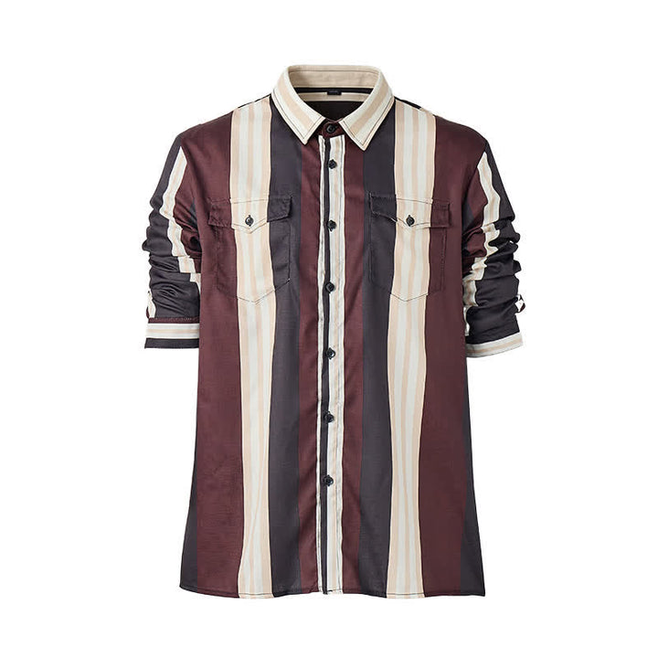 Men's Burgundy & Grey Western Vertical Stripe Long Sleeve Shirt - image 8