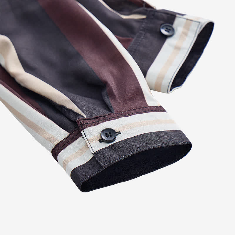 Men's Burgundy & Grey Western Vertical Stripe Long Sleeve Shirt - image 7