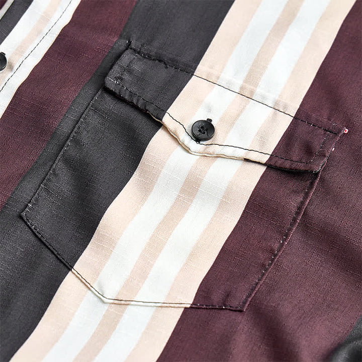 Men's Burgundy & Grey Western Vertical Stripe Long Sleeve Shirt - image 5