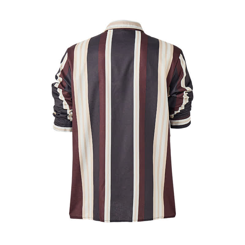 Men's Burgundy & Grey Western Vertical Stripe Long Sleeve Shirt - image 9