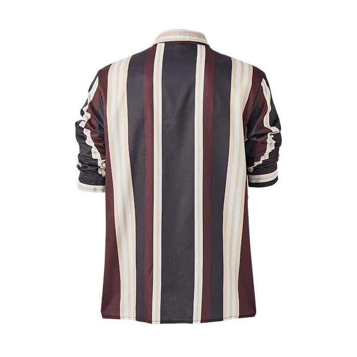 Men's Burgundy & Grey Western Vertical Stripe Long Sleeve Shirt - image 9
