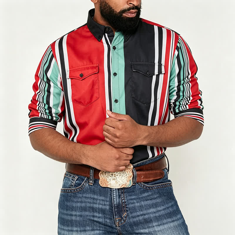 Men's Bold Multi-Color Block Striped Long Sleeve Shirt - image 1