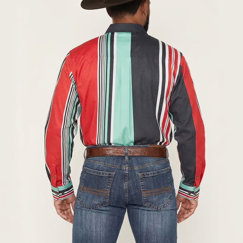 Men's Bold Multi-Color Block Striped Long Sleeve Shirt - image 3