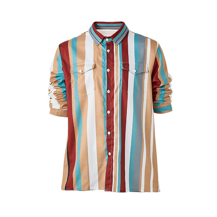 Men's Durable Ranch Workwear Vertical Stripes Long Sleeve Shirt - image 9