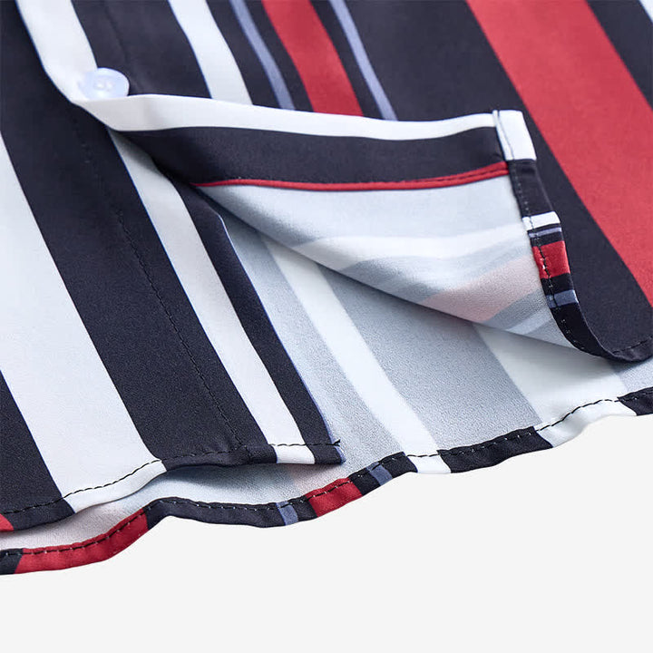 Men's Retro-Inspired Red Black Vertical Striped Shirt - image 7