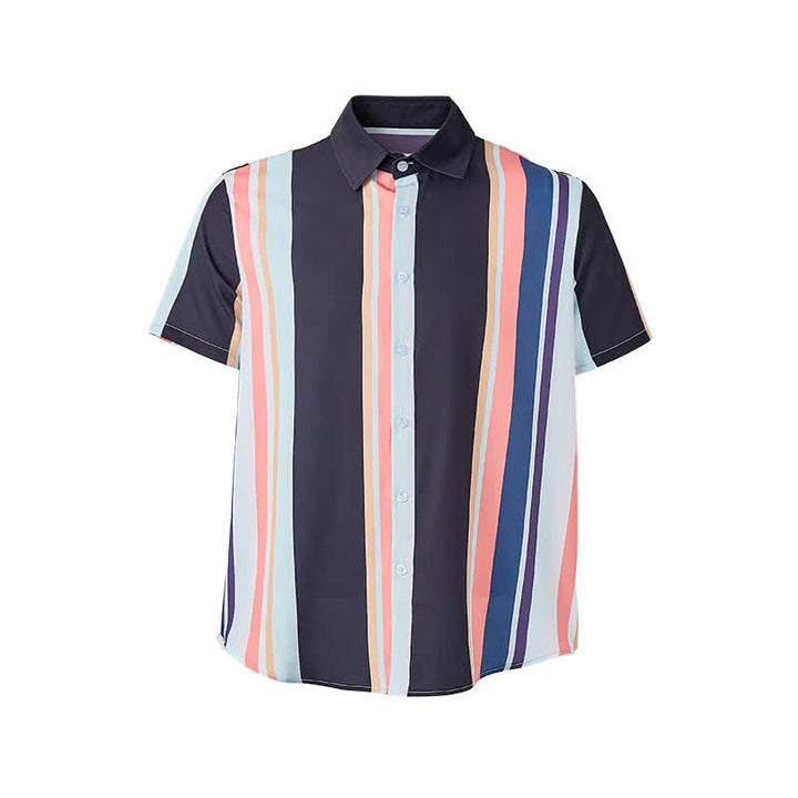 Men's Orange Black Vibrant Summer Striped Short Sleeve Shirt - image 7