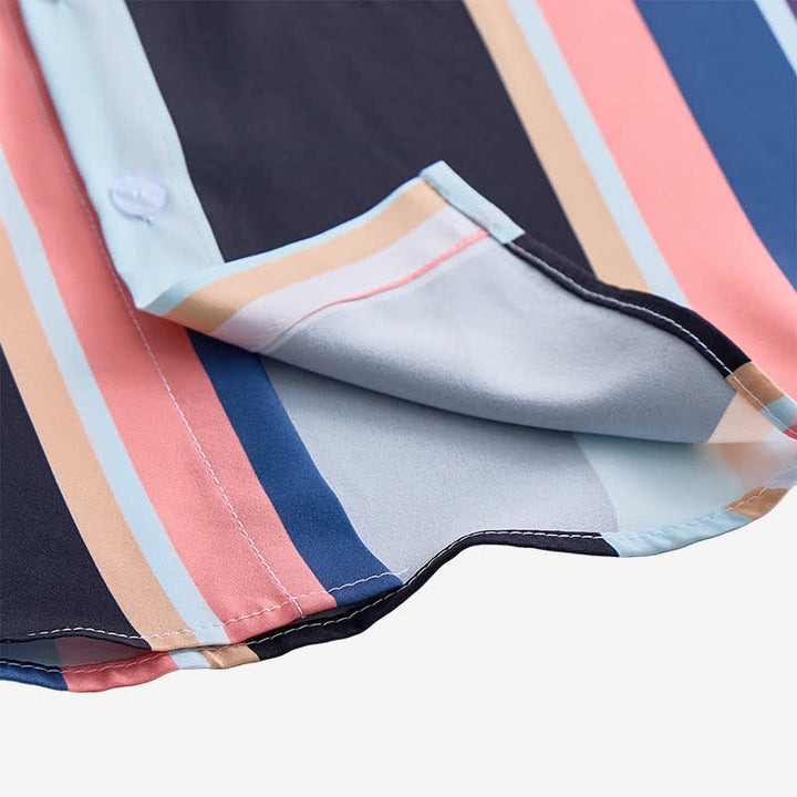 Men's Orange Black Vibrant Summer Striped Short Sleeve Shirt - image 5