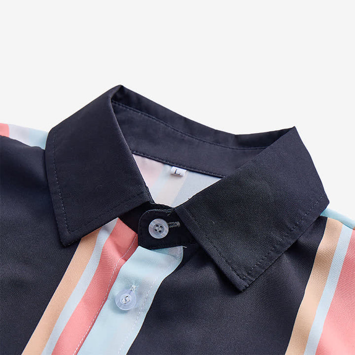 Men's Orange Black Vibrant Summer Striped Short Sleeve Shirt - image 3