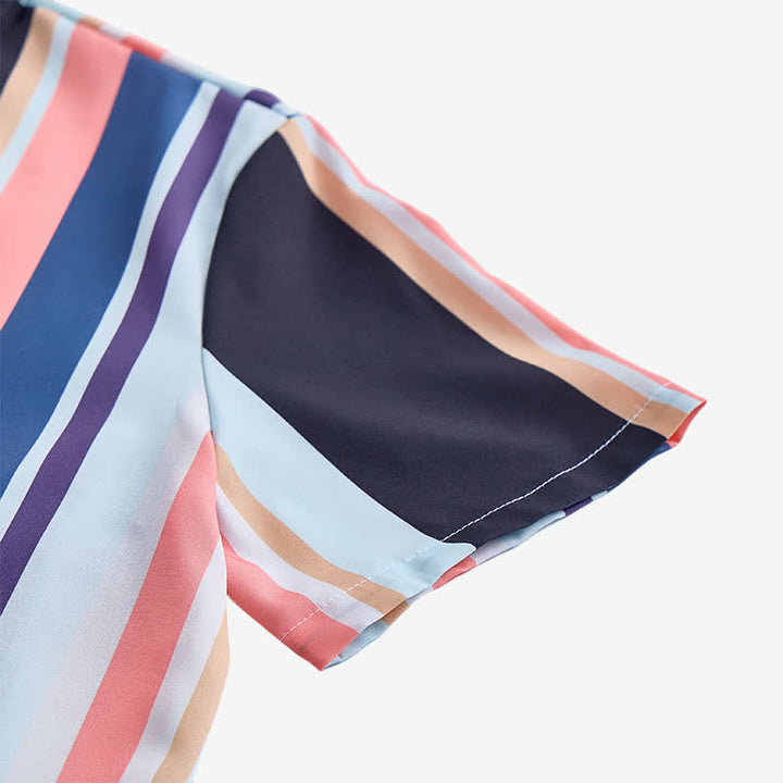 Men's Orange Black Vibrant Summer Striped Short Sleeve Shirt - image 6