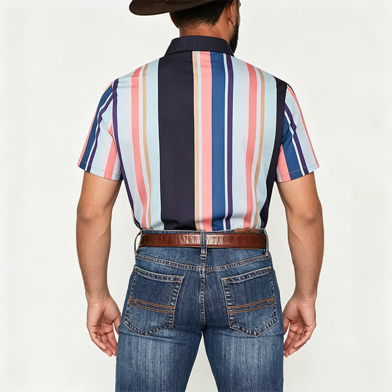 Men's Orange Black Vibrant Summer Striped Short Sleeve Shirt - image 2