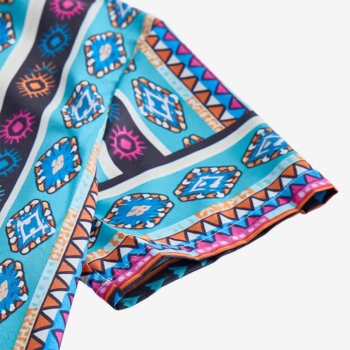 Men's Bohemian Turquoise Aztec Stripe Print Shirt - image 7