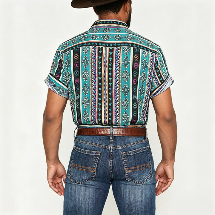 Men's Bohemian Turquoise Aztec Stripe Print Shirt - image 3