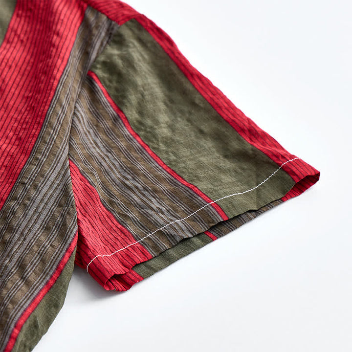 Men's Classic Red & Olive Striped Short Sleeve Shirt - image 8