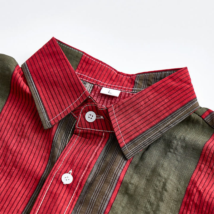 Men's Classic Red & Olive Striped Short Sleeve Shirt - image 4