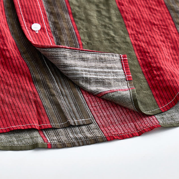 Men's Classic Red & Olive Striped Short Sleeve Shirt - image 7