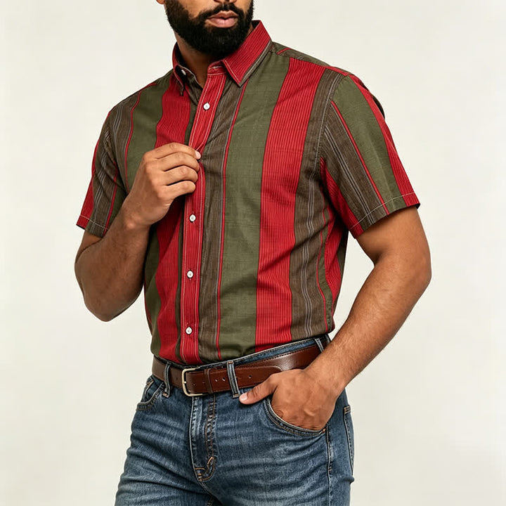 Men's Classic Red & Olive Striped Short Sleeve Shirt - image 2