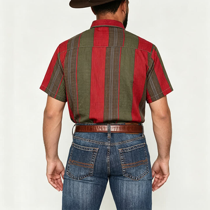 Men's Classic Red & Olive Striped Short Sleeve Shirt - image 3