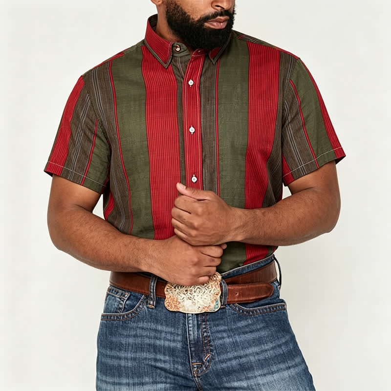 Men's Classic Red & Olive Striped Short Sleeve Shirt - image 1