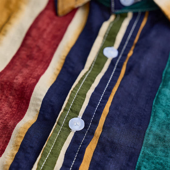 Men's Yellow & Navy Distressed Brushstroke Striped Shirt - image 5
