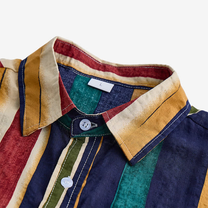 Men's Yellow & Navy Distressed Brushstroke Striped Shirt - image 4