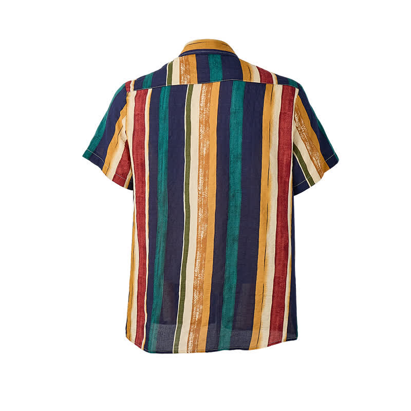 Men's Yellow & Navy Distressed Brushstroke Striped Shirt - image 9