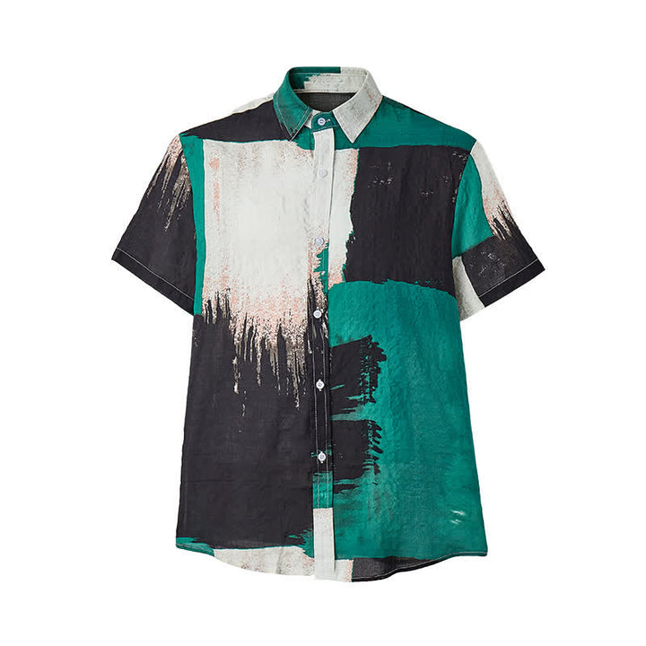 Men's Green & Black Abstract Brushstroke Color Block Shirt - image 9