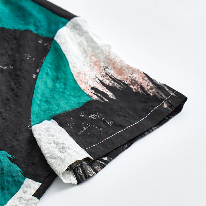 Men's Green & Black Abstract Brushstroke Color Block Shirt - image 8
