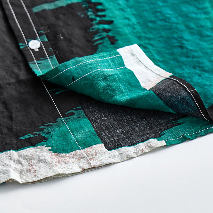 Men's Green & Black Abstract Brushstroke Color Block Shirt - image 7