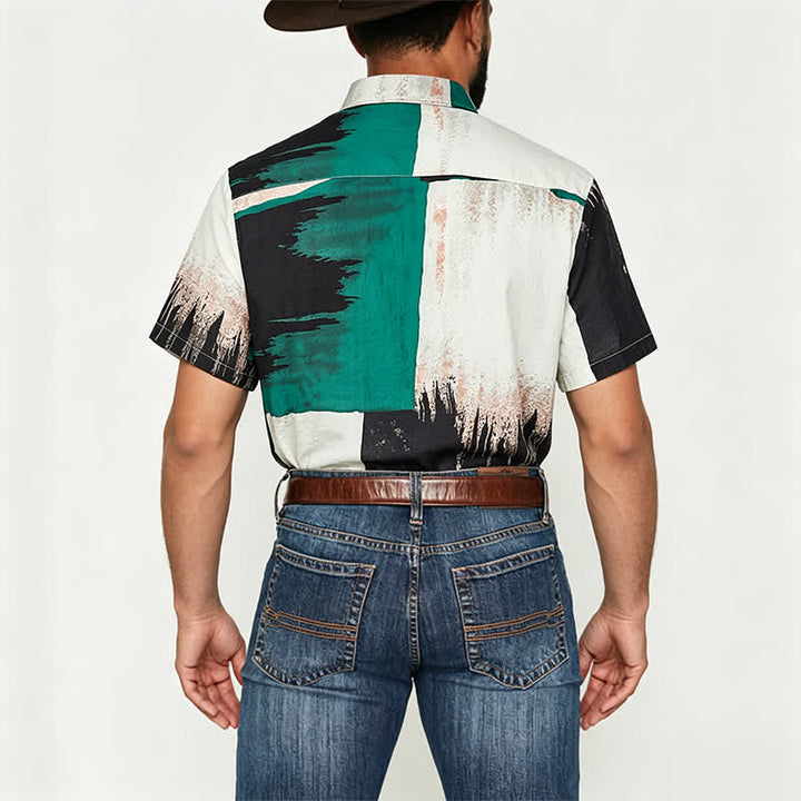Men's Green & Black Abstract Brushstroke Color Block Shirt - image 3