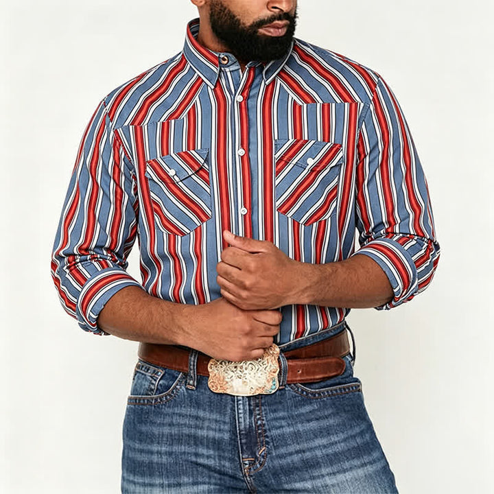 Men's Rodeo Workwear Diagonal Stripes Long Sleeve Shirt - image 1