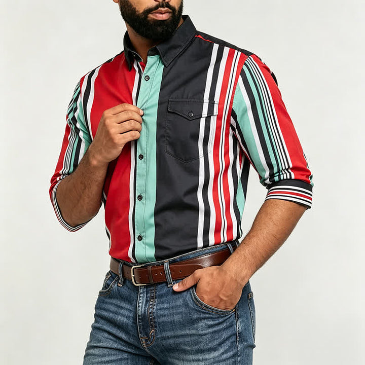 Men's Bold Multi-Color Block Striped Long Sleeve Shirt - image 2