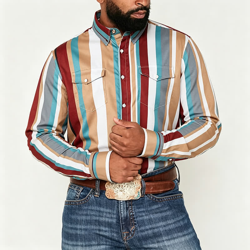 Men's Durable Ranch Workwear Vertical Stripes Long Sleeve Shirt - image 1
