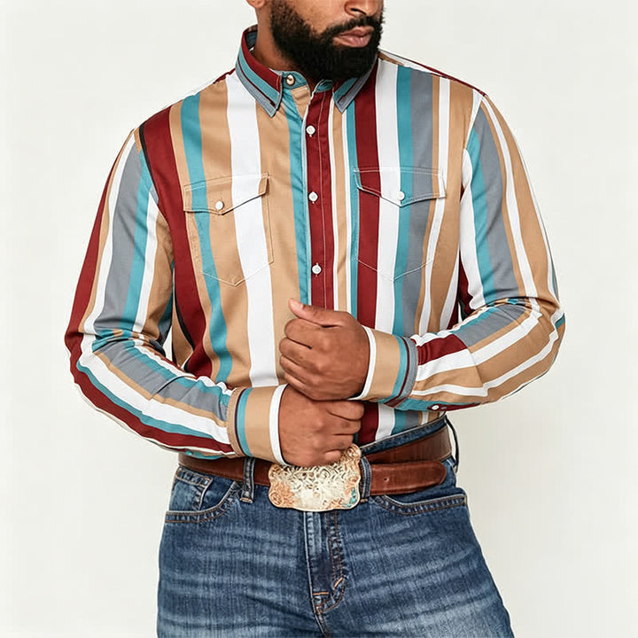 Men's Durable Ranch Workwear Vertical Stripes Long Sleeve Shirt - image 1