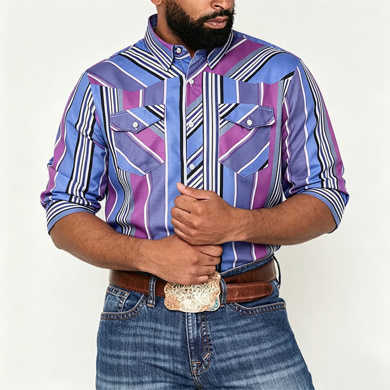Men's Blue & Purple Aztec-Inspired Western Long Sleeve Shirt - image 1