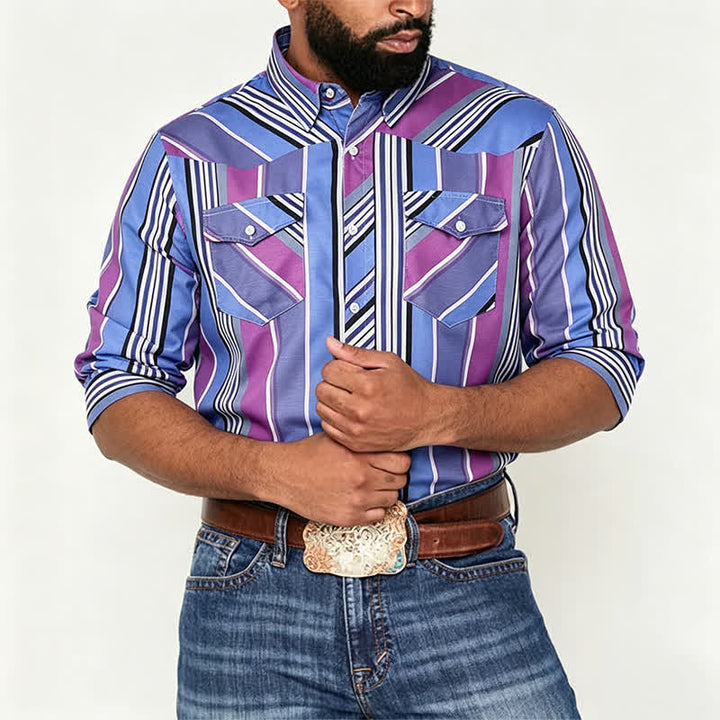 Men's Blue & Purple Aztec-Inspired Western Long Sleeve Shirt - image 1