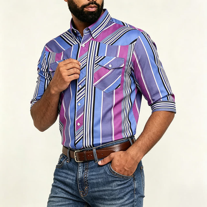Men's Blue & Purple Aztec-Inspired Western Long Sleeve Shirt - image 2