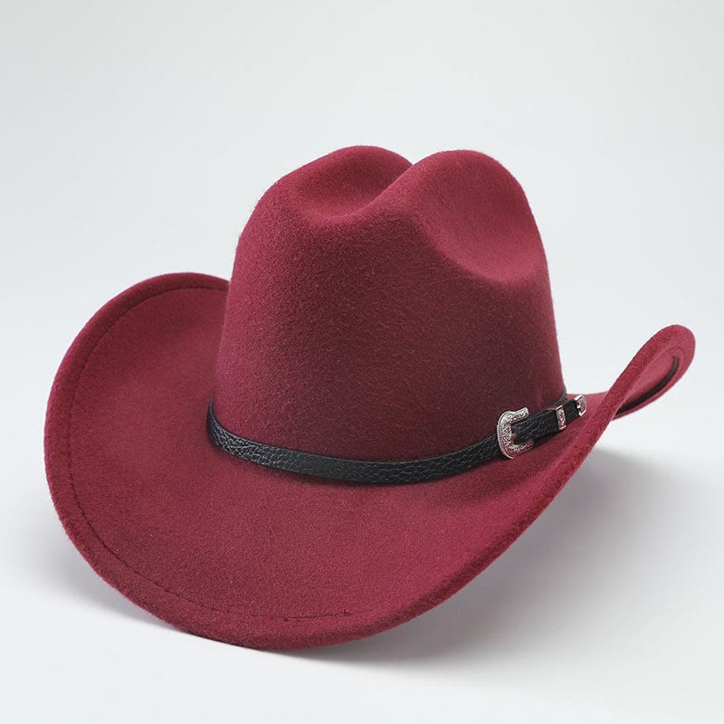Wide Brim Retro Classic Western Cowboy Top Hat - Wine - M (22"-22 7/8") - image 3