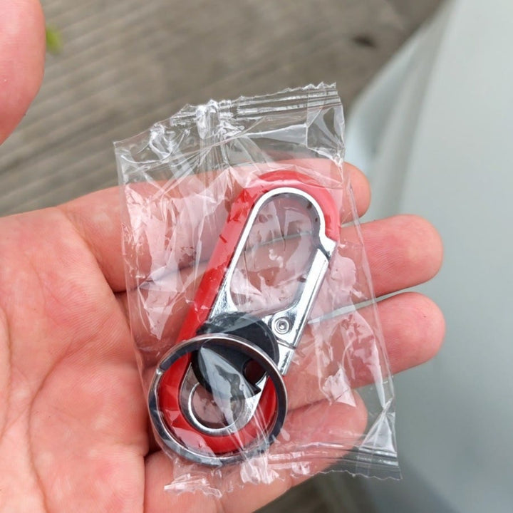 Creative Dual Ring Metal Waist Hanging Car Keychain - Red - image 4