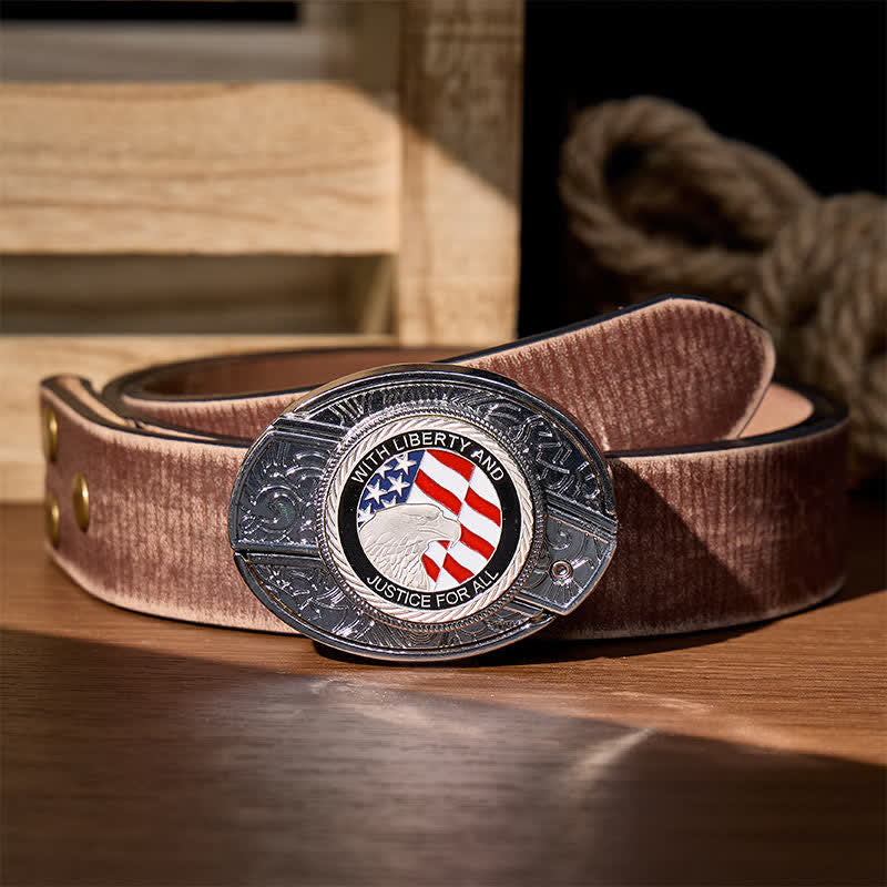 Liberty & Justice DIY Hidden Folding Knife Eagle Buckle Leather Belt - American Flag Eagle - Brown Distressed Belt - 42 - image 7