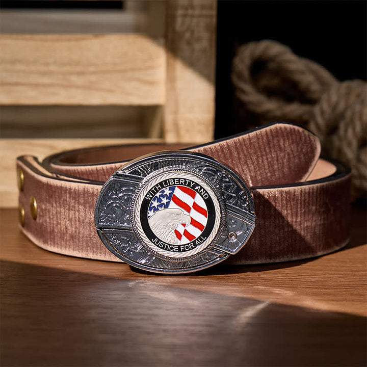 Liberty & Justice DIY Hidden Folding Knife Eagle Buckle Leather Belt - American Flag Eagle - Brown Distressed Belt - 42 - image 7
