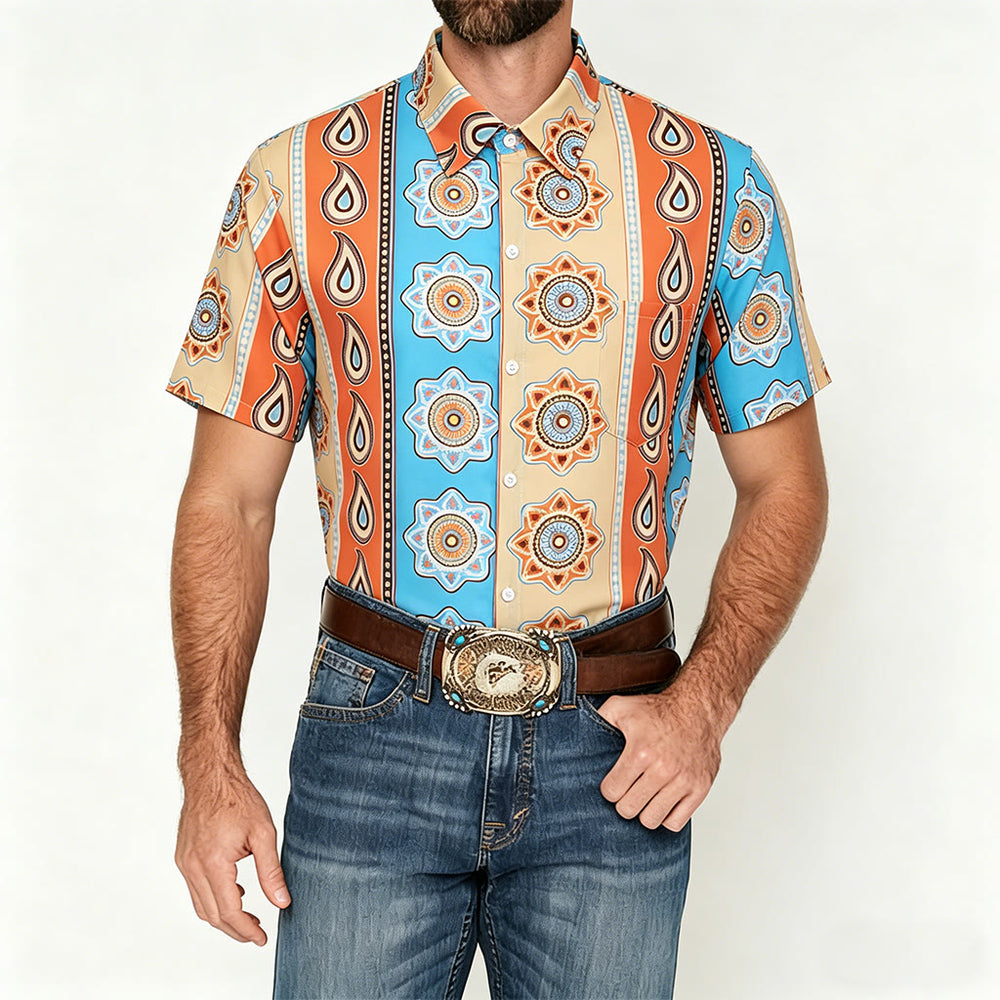 Men's Vintage Western Print Short Sleeve Button Up Shirt - image 1