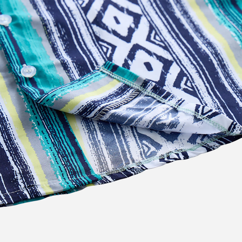 Men's Summer Casual Striped Pattern Short Sleeve Button Up Shirt - image 5