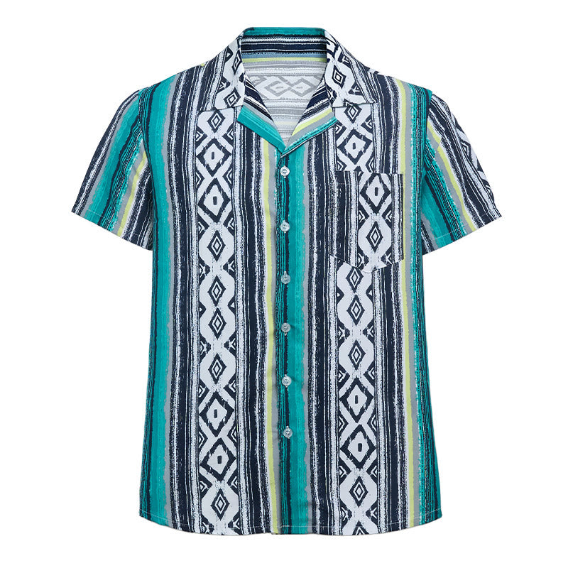 Men's Summer Casual Striped Pattern Short Sleeve Button Up Shirt - image 8