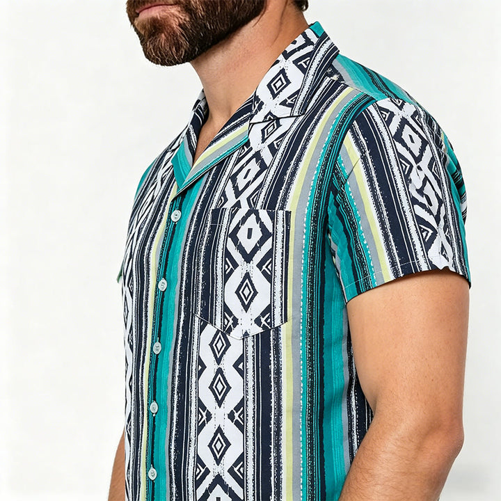 Men's Summer Casual Striped Pattern Short Sleeve Button Up Shirt - image 3