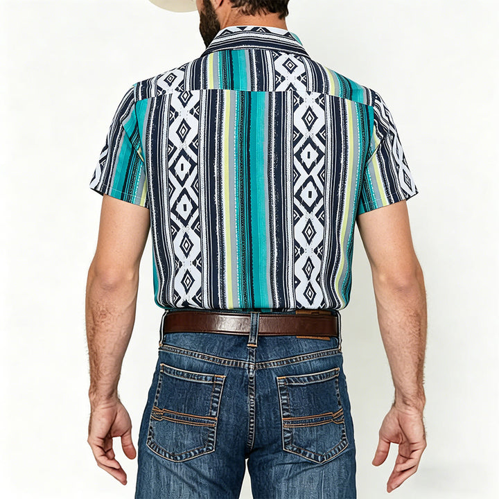 Men's Summer Casual Striped Pattern Short Sleeve Button Up Shirt - image 2