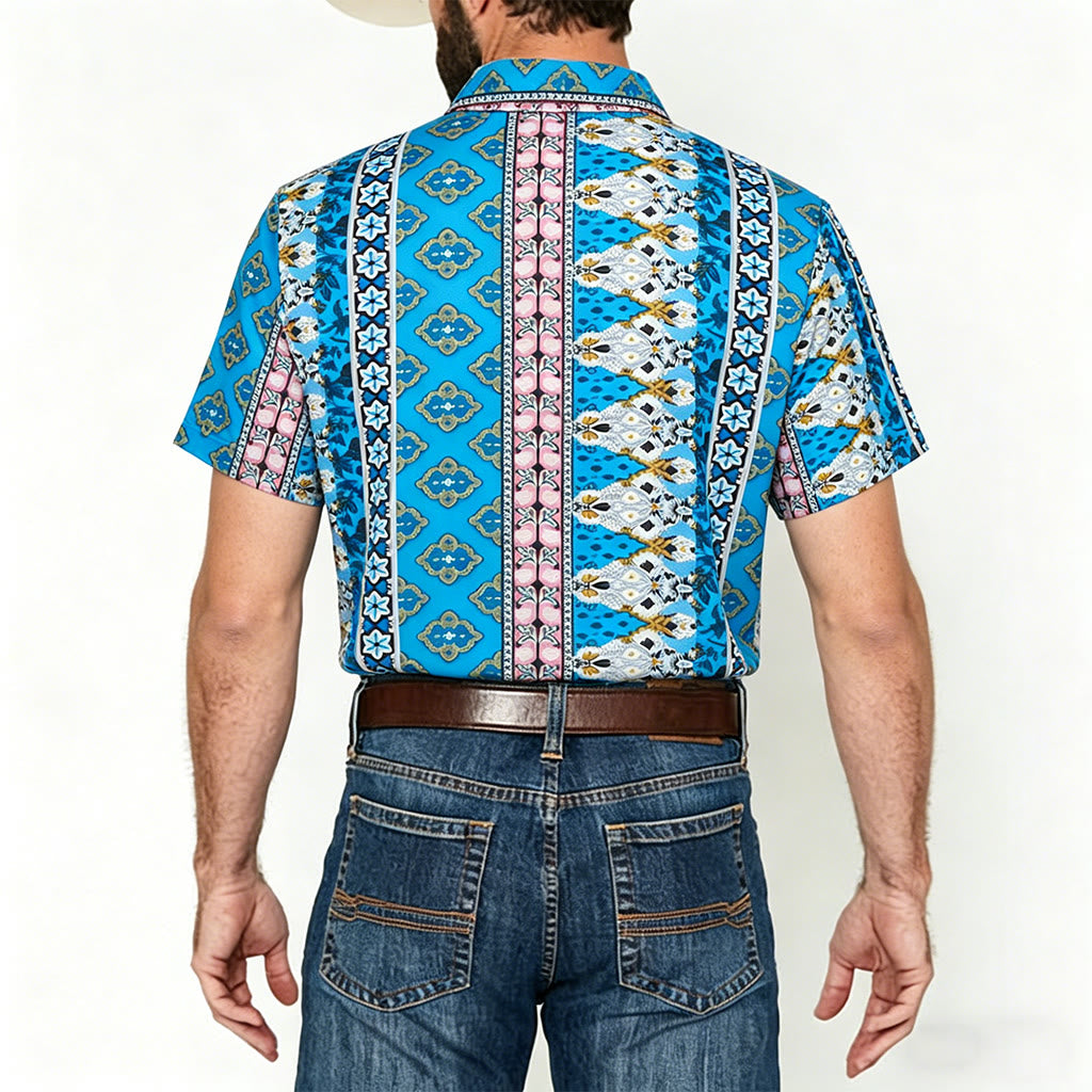 Men's Summer Western Graphic Print Short Sleeve Shirt - image 2