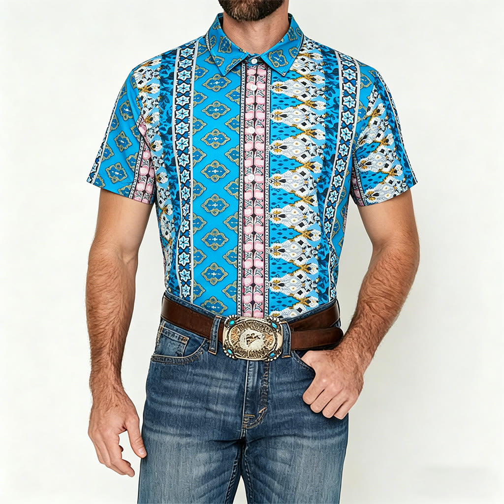 Men's Summer Western Graphic Print Short Sleeve Shirt - image 1