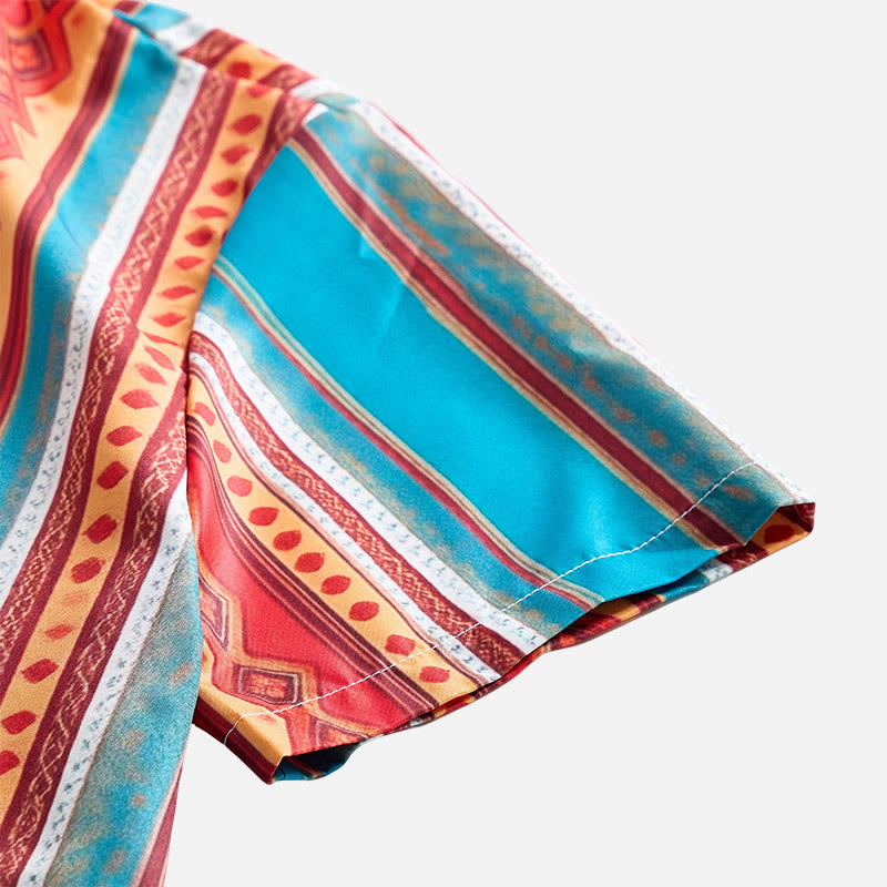 Men's Retro Western Geometric Stripe Short Sleeve Casual Shirt - image 4