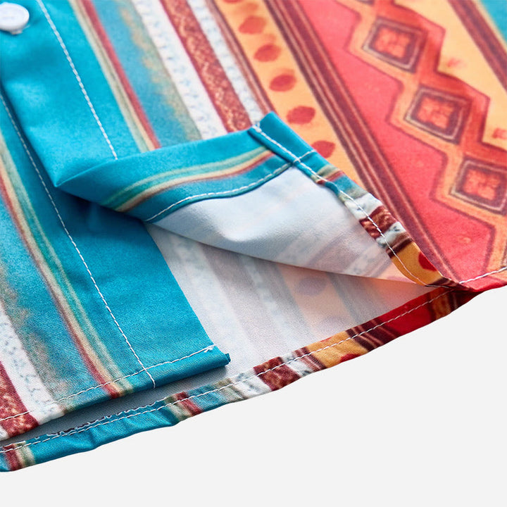 Men's Retro Western Geometric Stripe Short Sleeve Casual Shirt - image 5